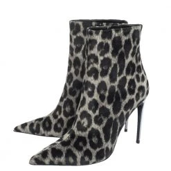 Stella McCartney Black Leopard Print Velvet Pointed Toe Ankle Booties Size 39 For Women -Stella McCartney Sales luxury women stella mccartney new shoes p299958 002