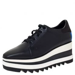 Stella McCartney Black Faux Leather Elyse Platform Lace Up Sneakers 40 For Women