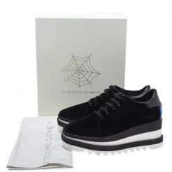 Stella McCartney Black Velet Elyse Platform Lace Up Sneakers Size 39.5 For Women -Stella McCartney Sales luxury women stella mccartney new shoes p301331 008