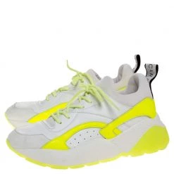 Stella McCartney White/Neon Green Faux Leather/Fabric Eclypse Lace Sneakers Size 41 For Women -Stella McCartney Sales luxury women stella mccartney new shoes p314408 010