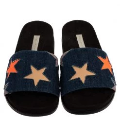 Stella McCartney Blue Denim Fabric Star Flat Slides Size 41 For Women -Stella McCartney Sales luxury women stella mccartney new shoes p326720 002