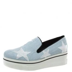 Stella McCartney Light Blue Denim Binx Star Platform Slip On Sneakers Size 41 For Women