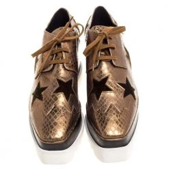Stella Mccartney Metallic Bronze Embossed Faux Leather Elyse Platform Lace Up Sneakers Size 41 For Women -Stella McCartney Sales luxury women stella mccartney new shoes p328320 003