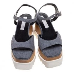 Stella McCartney Grey Denim Elyse Platform Ankle Strap Sandals Size 37 For Women -Stella McCartney Sales luxury women stella mccartney new shoes p328888 004