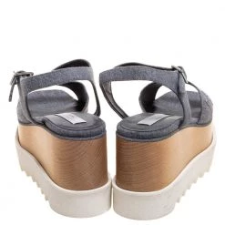 Stella McCartney Grey Denim Elyse Platform Ankle Strap Sandals Size 37 For Women -Stella McCartney Sales luxury women stella mccartney new shoes p328888 005