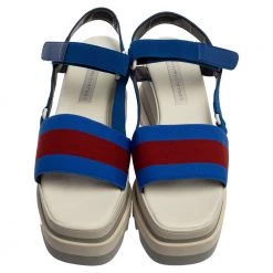 Stella McCartney Blue Canvas Striped Platform Ankle Strap Sandals Size 40 For Women -Stella McCartney Sales luxury women stella mccartney new shoes p329448 003