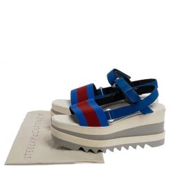 Stella McCartney Blue Canvas Striped Platform Ankle Strap Sandals Size 40 For Women -Stella McCartney Sales luxury women stella mccartney new shoes p329448 006