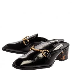 Stella McCartney Black Faux Patent Leather Chain Detail Block Heel Mules Size 36.5 For Women -Stella McCartney Sales luxury women stella mccartney new shoes p334011 001