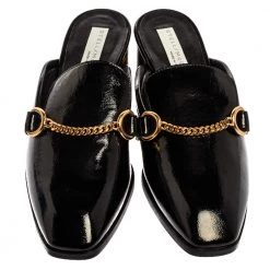 Stella McCartney Black Faux Patent Leather Chain Detail Block Heel Mules Size 36.5 For Women -Stella McCartney Sales luxury women stella mccartney new shoes p334011 007