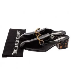 Stella McCartney Black Faux Patent Leather Chain Detail Block Heel Mules Size 36.5 For Women -Stella McCartney Sales luxury women stella mccartney new shoes p334011 009