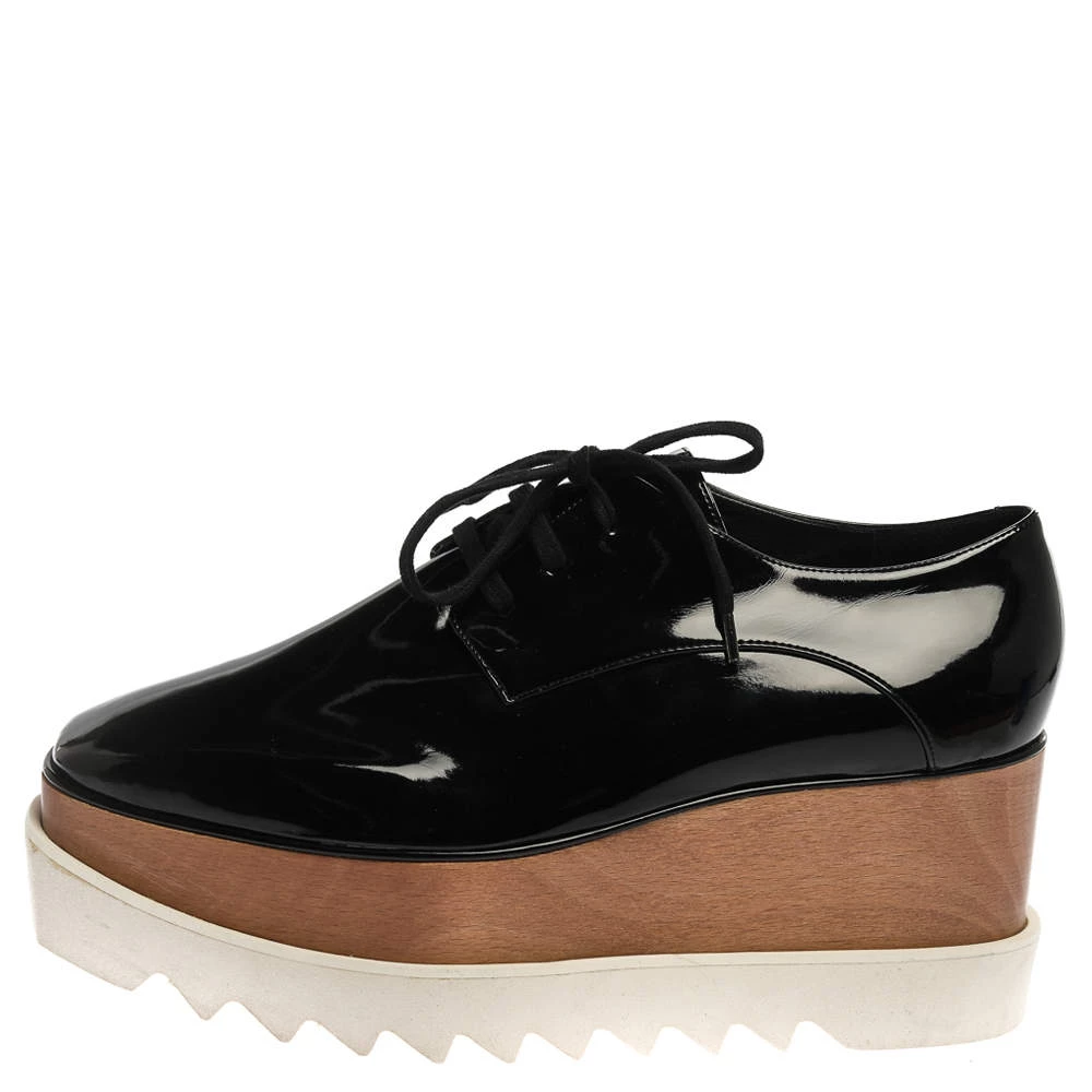 Stella McCartney Black Faux Patent Leather Elyse Platform Derby Sneakers Size 41 For Women 4 Stella McCartney Black Faux Patent Leather Elyse Platform Derby Sneakers Size 41 For Women - Image 2