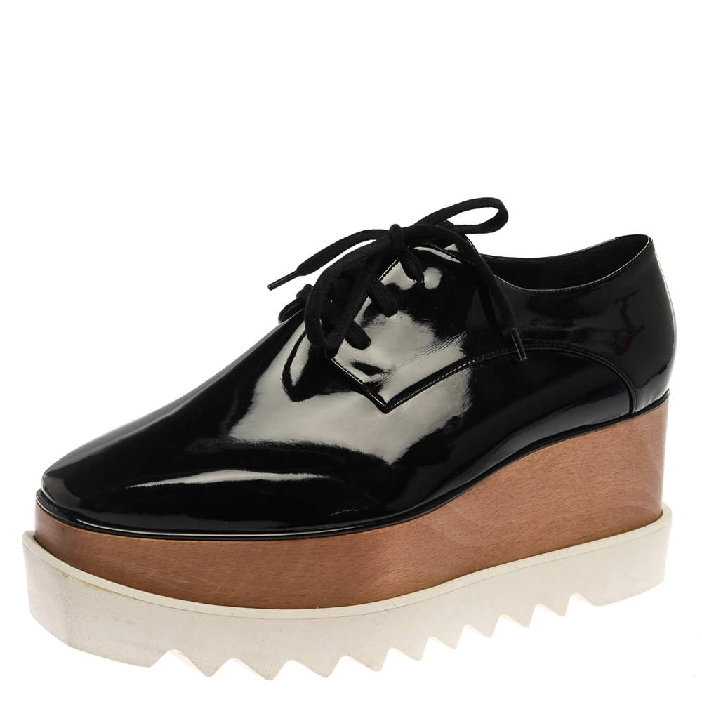 Stella McCartney Black Faux Patent Leather Elyse Platform Derby Sneakers Size 41 For Women 3 Stella McCartney Black Faux Patent Leather Elyse Platform Derby Sneakers Size 41 For Women