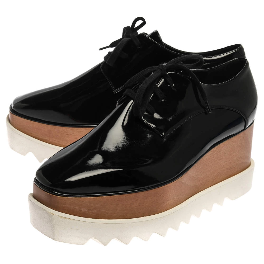Stella McCartney Black Faux Patent Leather Elyse Platform Derby Sneakers Size 41 For Women 6 Stella McCartney Black Faux Patent Leather Elyse Platform Derby Sneakers Size 41 For Women - Image 4