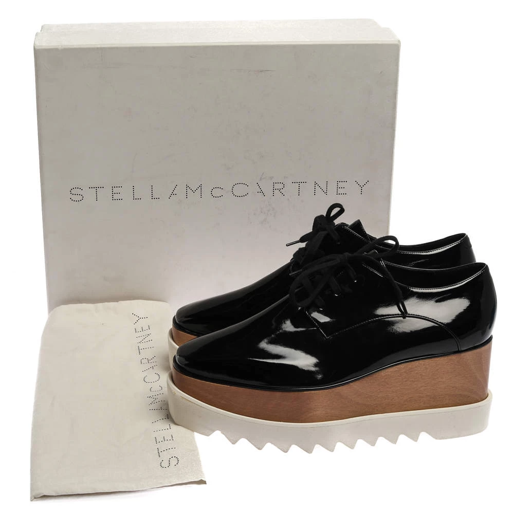 Stella McCartney Black Faux Patent Leather Elyse Platform Derby Sneakers Size 41 For Women 10 Stella McCartney Black Faux Patent Leather Elyse Platform Derby Sneakers Size 41 For Women - Image 8