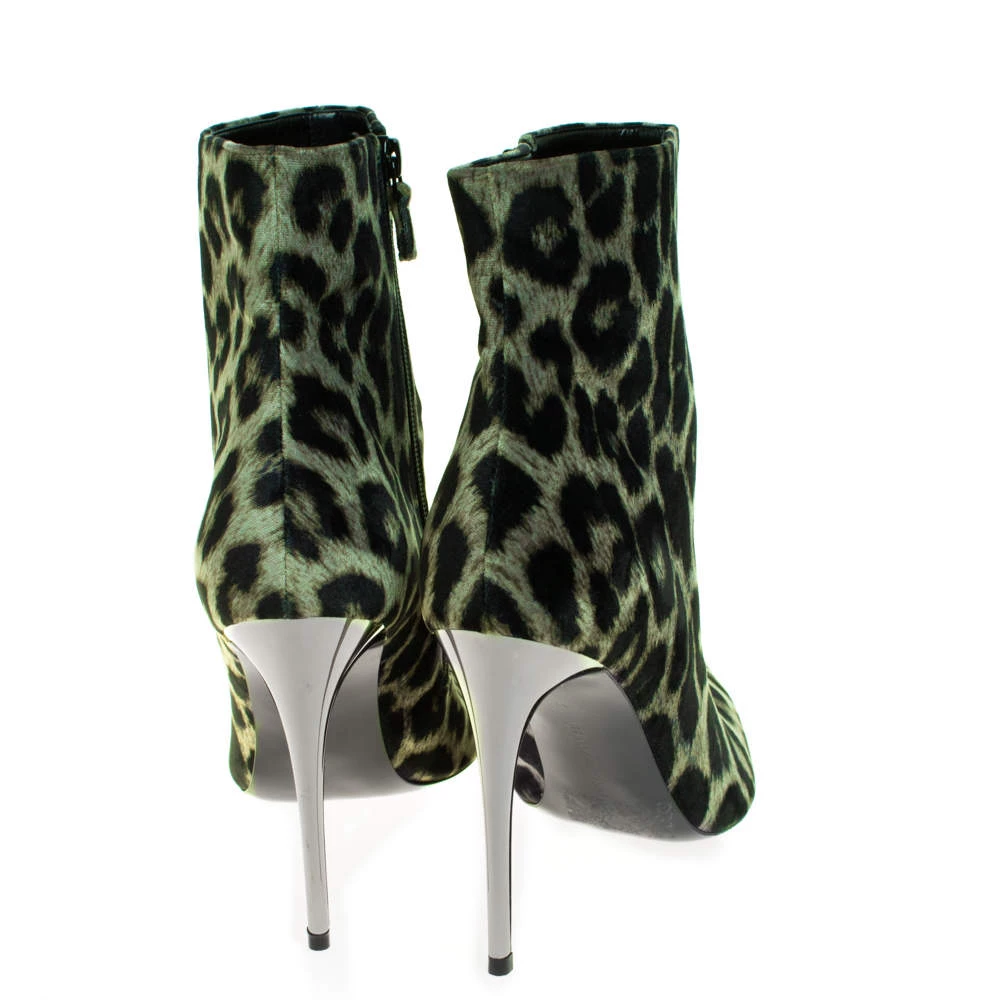 Stella McCartney Green/Black Animal Print Velvet Pointed Toe Ankle Booties Size 41 For Women 7 Stella McCartney Green/Black Animal Print Velvet Pointed Toe Ankle Booties Size 41 For Women - Image 5
