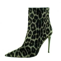 Stella McCartney Green/Black Animal Print Velvet Pointed Toe Ankle Booties Size 41 For Women