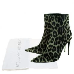 Stella McCartney Green/Black Animal Print Velvet Pointed Toe Ankle Booties Size 36 For Women -Stella McCartney Sales luxury women stella mccartney new shoes p368357 009