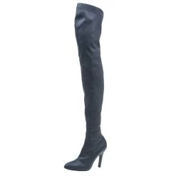 Stella McCartney Grey Faux Leather Over The Knee Boots Size 38 For Women