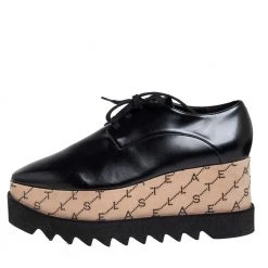 Stella McCartney Black Faux Leather Monogram Elyse Platform Derby Sneakers Size 38.5 For Women -Stella McCartney Sales luxury women stella mccartney new shoes p426344 003