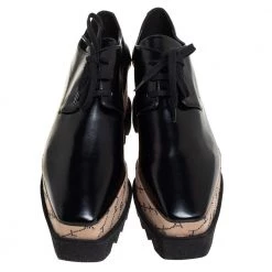 Stella McCartney Black Faux Leather Monogram Elyse Platform Derby Sneakers Size 38.5 For Women -Stella McCartney Sales luxury women stella mccartney new shoes p426344 007