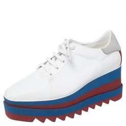Stella McCartney White Faux Leather Elyse Platform Derby Size 41 For Women
