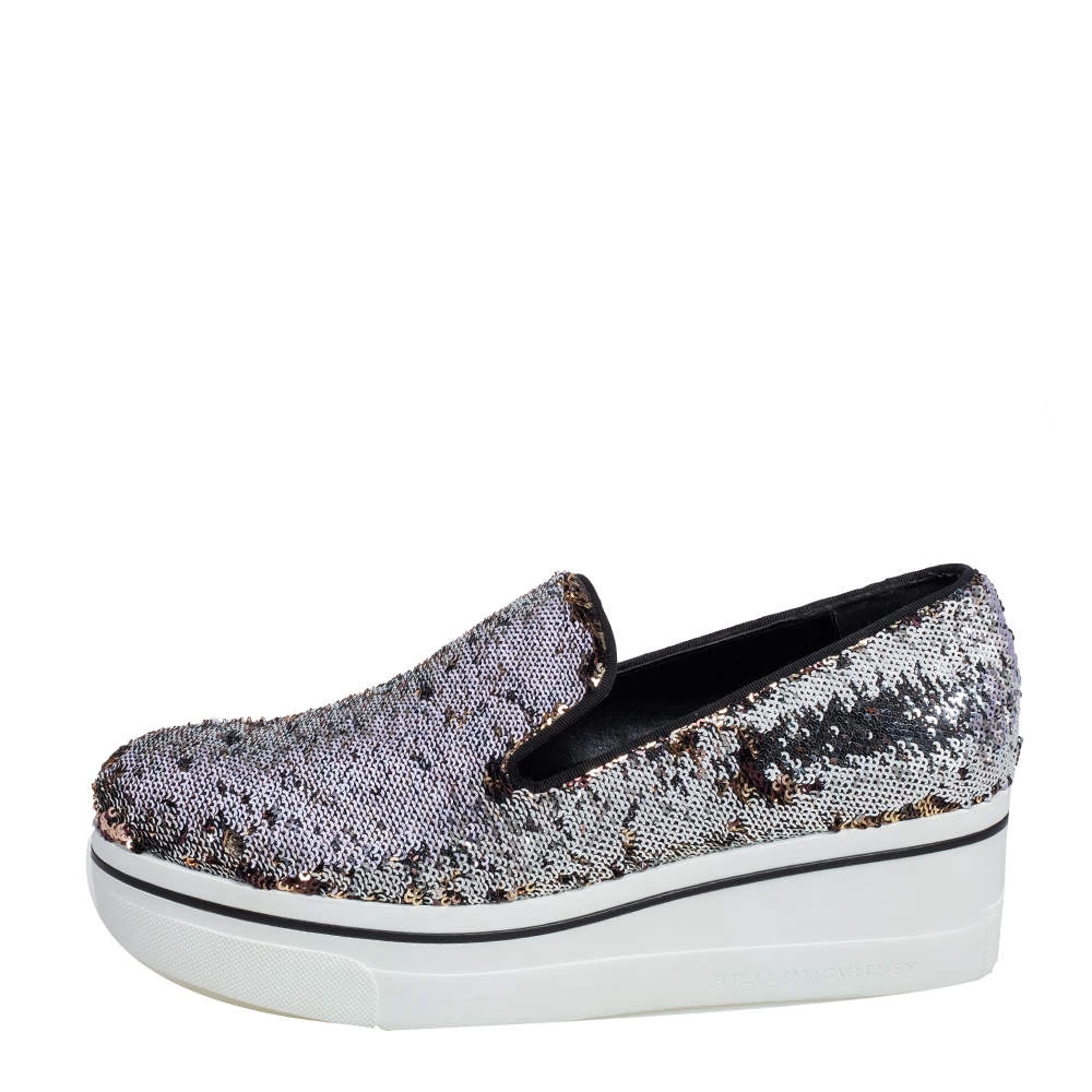 Stella McCartney Gold/Silver Sequin Binx Platform Sneakers Size 40 For Women 4 Stella McCartney Gold/Silver Sequin Binx Platform Sneakers Size 40 For Women - Image 2