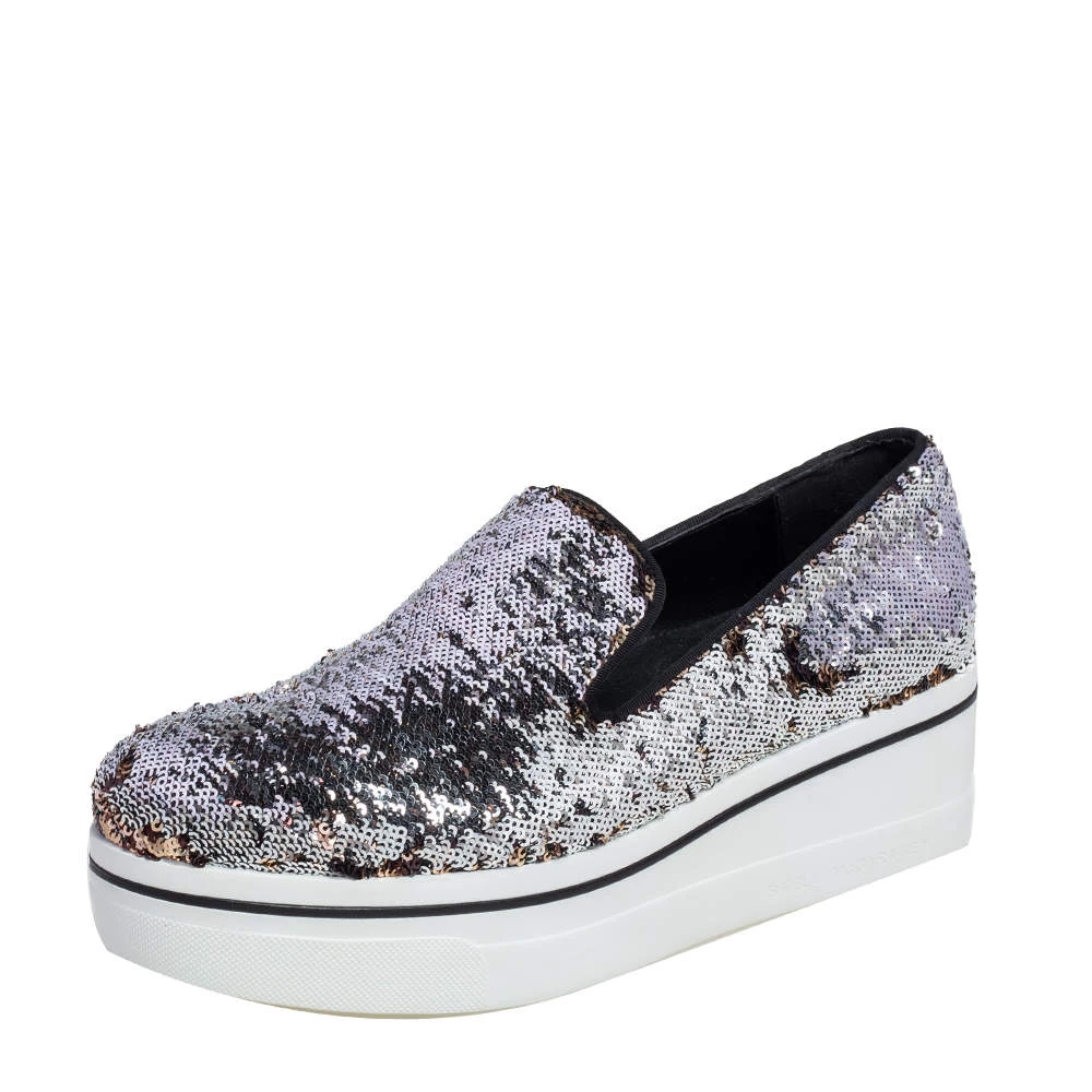 Stella McCartney Gold/Silver Sequin Binx Platform Sneakers Size 40 For Women 3 Stella McCartney Gold/Silver Sequin Binx Platform Sneakers Size 40 For Women