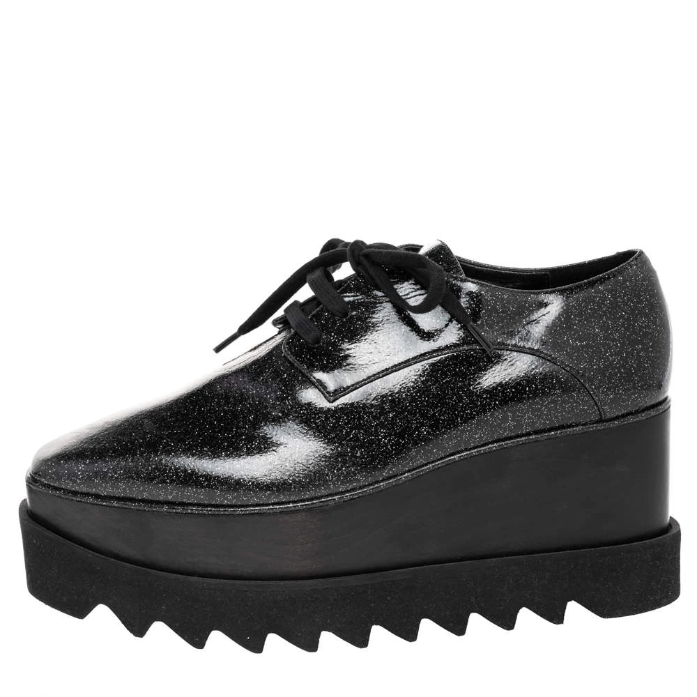 Stella McCartney Black Glitter Elyse Platform Derby Sneakers Size 38 For Women 4 Stella McCartney Black Glitter Elyse Platform Derby Sneakers Size 38 For Women - Image 2