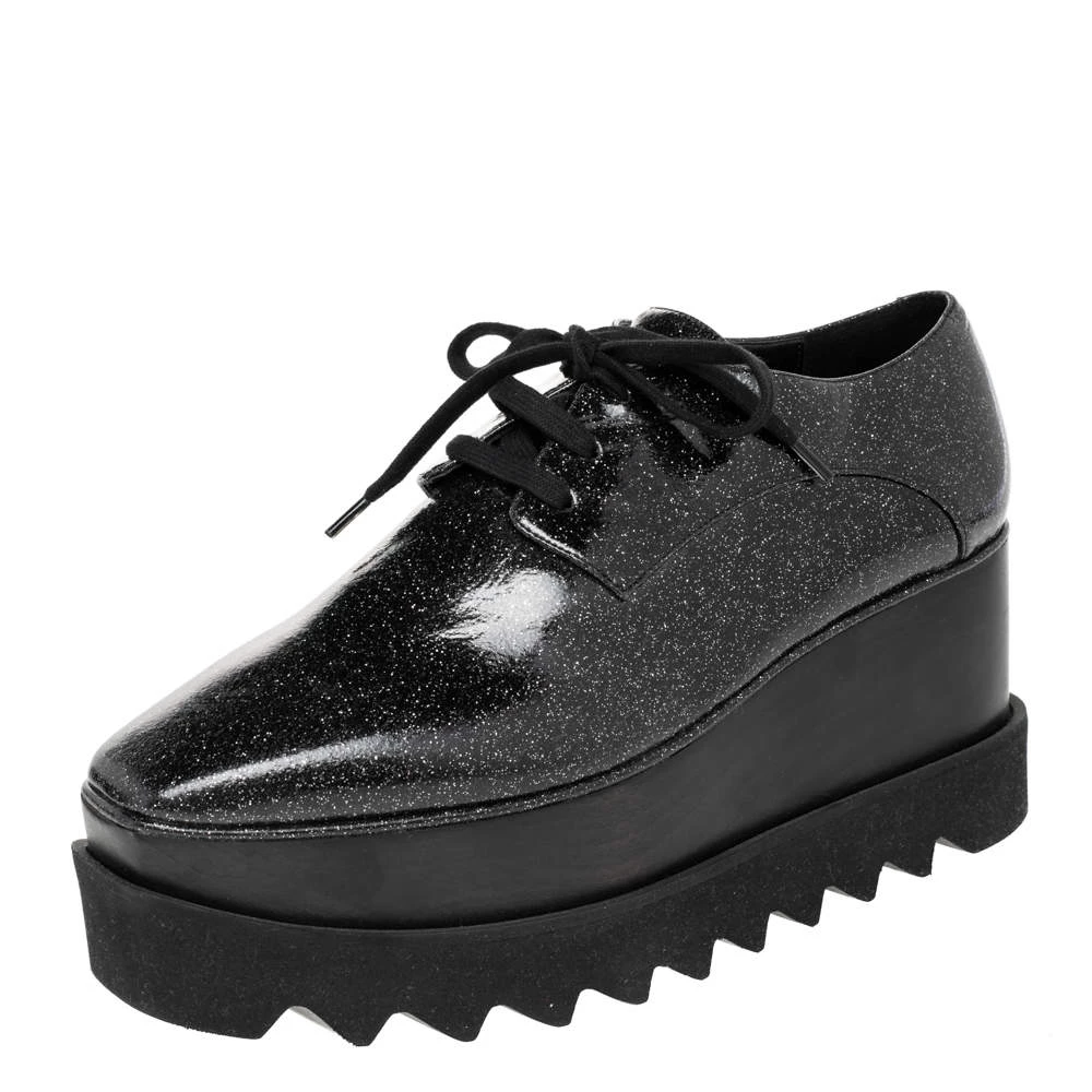Stella McCartney Black Glitter Elyse Platform Derby Sneakers Size 38 For Women 3 Stella McCartney Black Glitter Elyse Platform Derby Sneakers Size 38 For Women