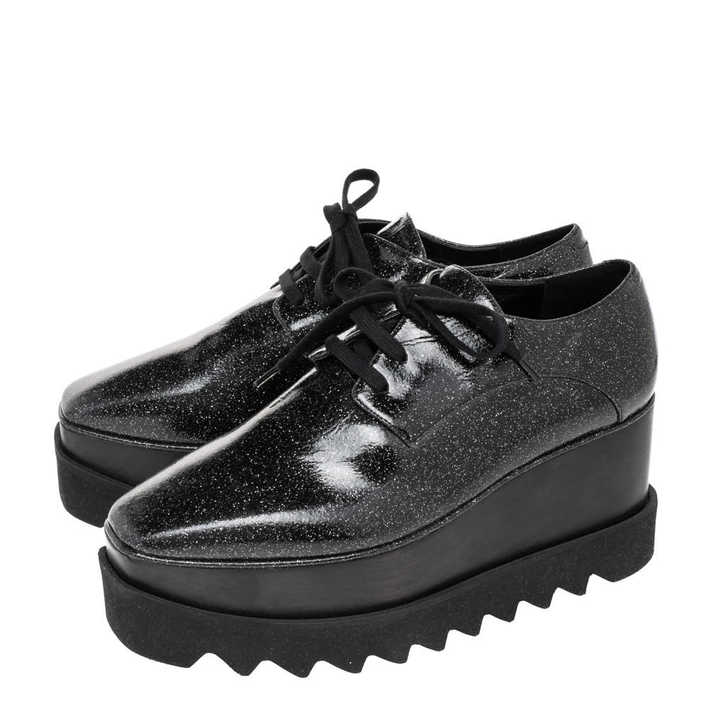 Stella McCartney Black Glitter Elyse Platform Derby Sneakers Size 38 For Women 6 Stella McCartney Black Glitter Elyse Platform Derby Sneakers Size 38 For Women - Image 4