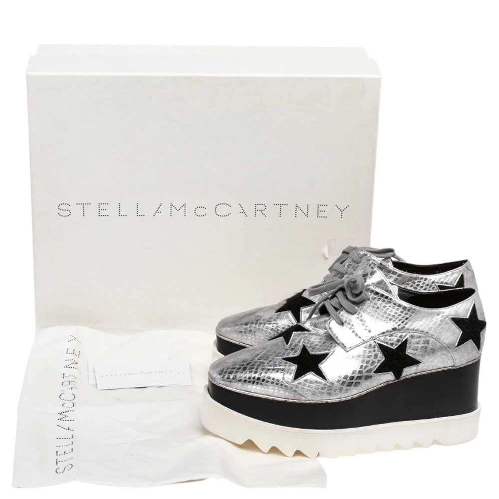 Stella McCartney Metallic Silver Python Effect Faux Leather And Faux Fur Elyse Star Platform Derby Size 37 For Women 10 Stella McCartney Metallic Silver Python Effect Faux Leather And Faux Fur Elyse Star Platform Derby Size 37 For Women - Image 8
