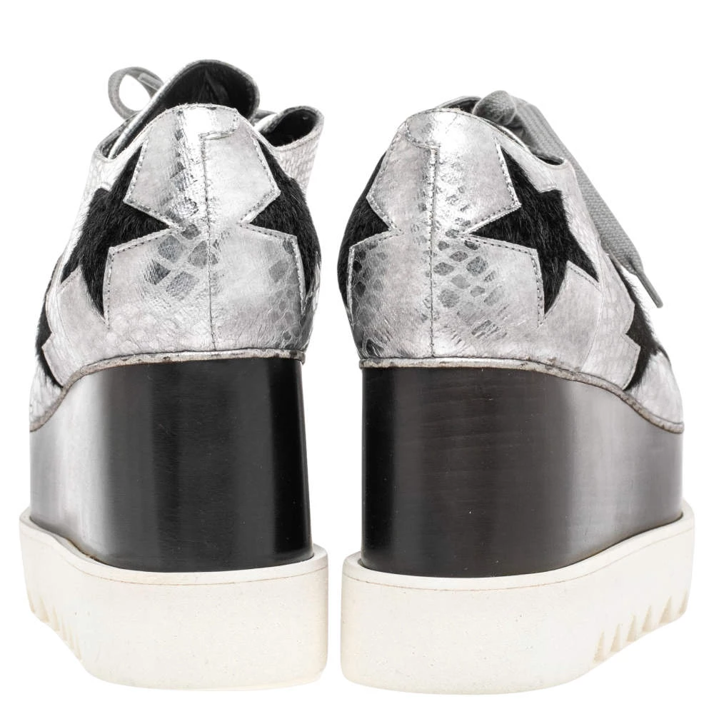 Stella McCartney Metallic Silver Python Effect Faux Leather And Faux Fur Elyse Star Platform Derby Size 37 For Women 7 Stella McCartney Metallic Silver Python Effect Faux Leather And Faux Fur Elyse Star Platform Derby Size 37 For Women - Image 5