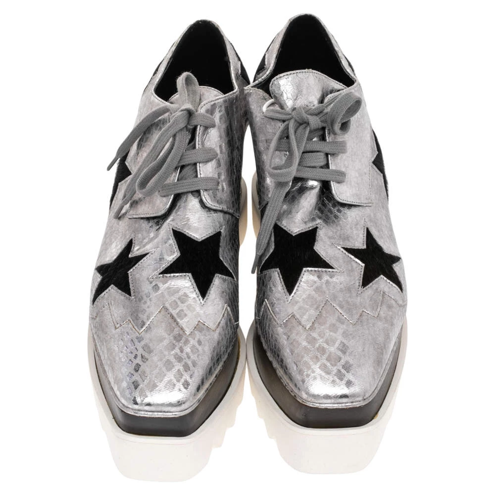 Stella McCartney Metallic Silver Python Effect Faux Leather And Faux Fur Elyse Star Platform Derby Size 37 For Women 5 Stella McCartney Metallic Silver Python Effect Faux Leather And Faux Fur Elyse Star Platform Derby Size 37 For Women - Image 3