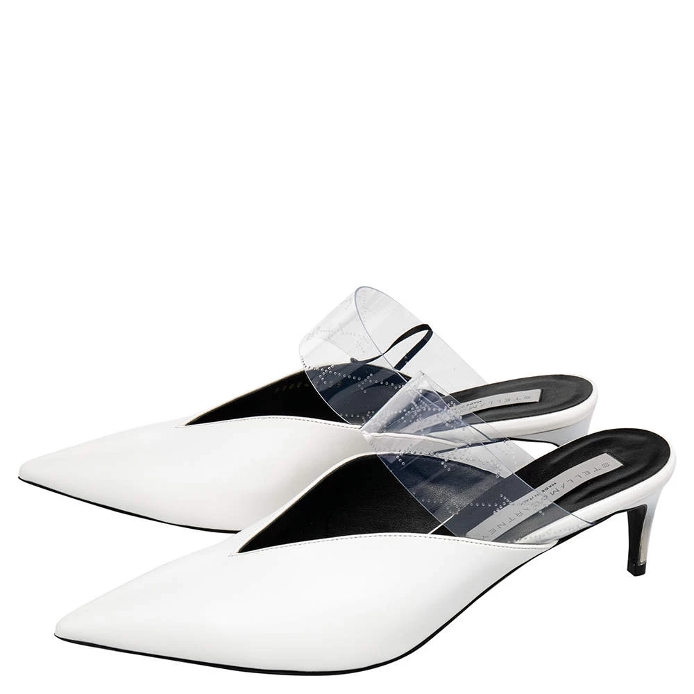 Stella McCartney White Faux Leather And PVC Pointed Toe Mule Sandals Size 39 For Women 6 Stella McCartney White Faux Leather And PVC Pointed Toe Mule Sandals Size 39 For Women - Image 4