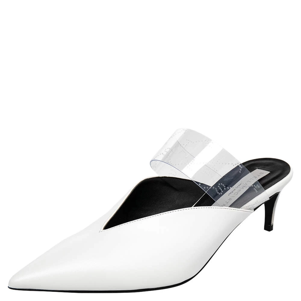 Stella McCartney White Faux Leather And PVC Pointed Toe Mule Sandals Size 39 For Women 3 Stella McCartney White Faux Leather And PVC Pointed Toe Mule Sandals Size 39 For Women