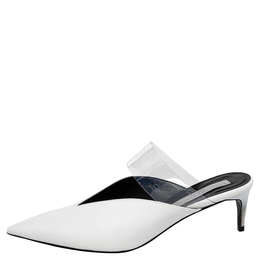 Stella McCartney White Faux Leather And PVC Pointed Toe Mule Sandals Size 39 For Women 4 Stella McCartney White Faux Leather And PVC Pointed Toe Mule Sandals Size 39 For Women - Image 2