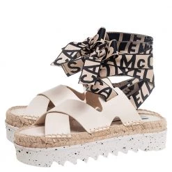 Stella McCartney Cream Faux Leather Gaia Ankle Wrap Espadrille Sandals Size 36 For Women -Stella McCartney Sales luxury women stella mccartney new shoes p504856 001