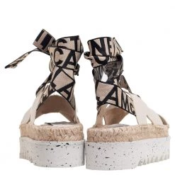 Stella McCartney Cream Faux Leather Gaia Ankle Wrap Espadrille Sandals Size 36 For Women -Stella McCartney Sales luxury women stella mccartney new shoes p504856 007