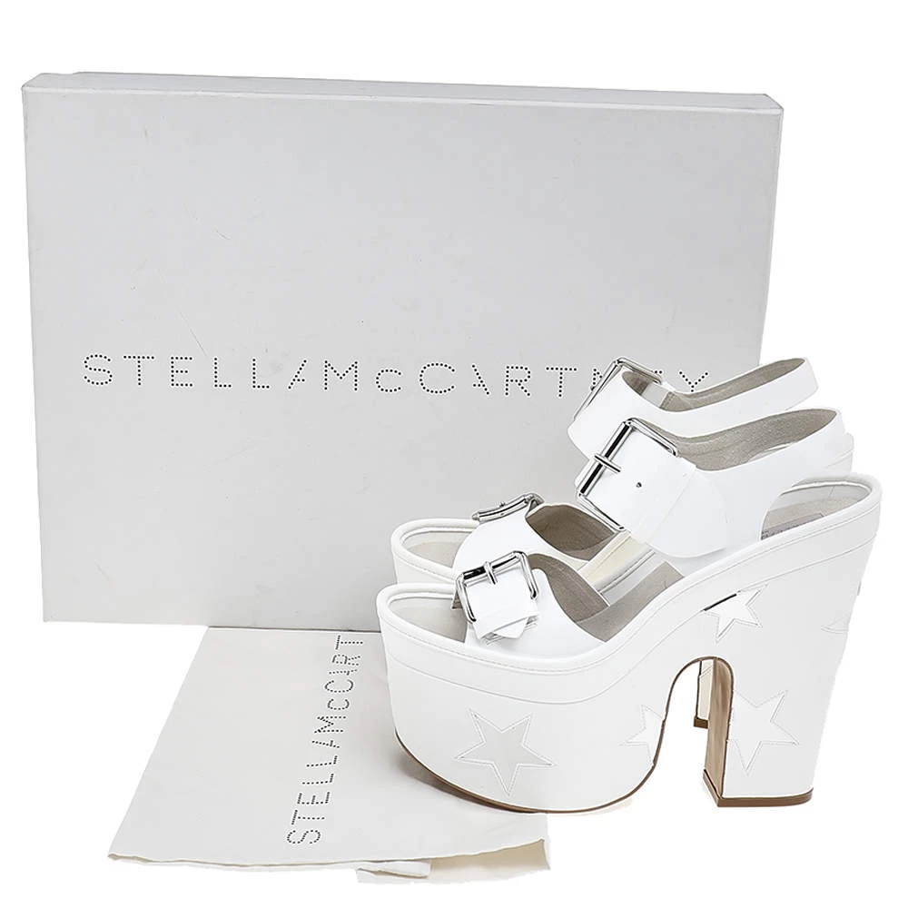 Stella McCartney White/Silver Faux Leather Star Platform Sandals Size 39 For Women 10 Stella McCartney White/Silver Faux Leather Star Platform Sandals Size 39 For Women - Image 8