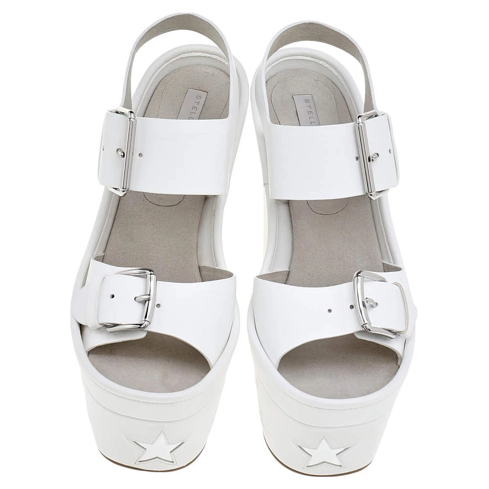 Stella McCartney White/Silver Faux Leather Star Platform Sandals Size 39 For Women 5 Stella McCartney White/Silver Faux Leather Star Platform Sandals Size 39 For Women - Image 3