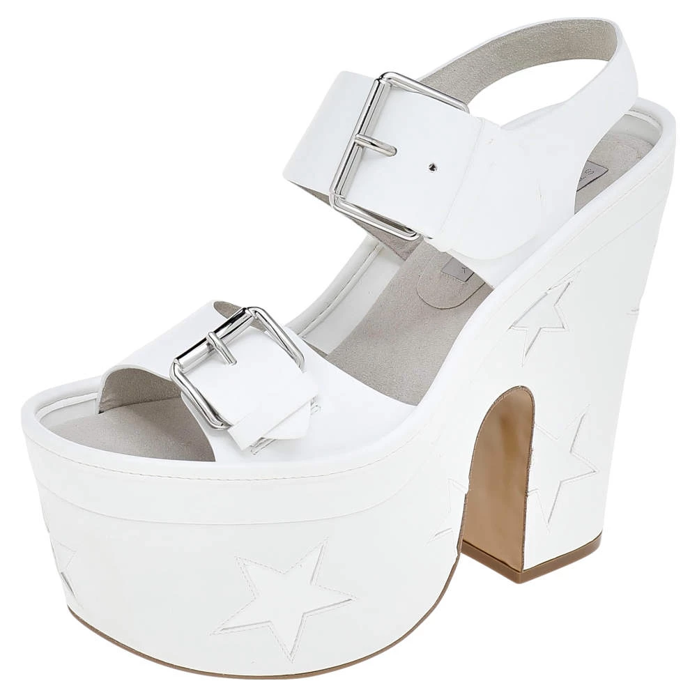 Stella McCartney White/Silver Faux Leather Star Platform Sandals Size 39 For Women 3 Stella McCartney White/Silver Faux Leather Star Platform Sandals Size 39 For Women