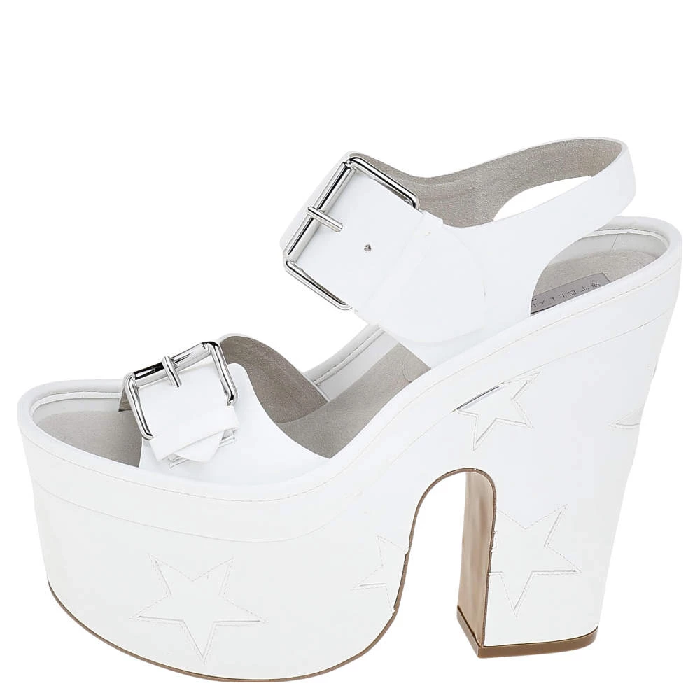 Stella McCartney White/Silver Faux Leather Star Platform Sandals Size 39 For Women 4 Stella McCartney White/Silver Faux Leather Star Platform Sandals Size 39 For Women - Image 2