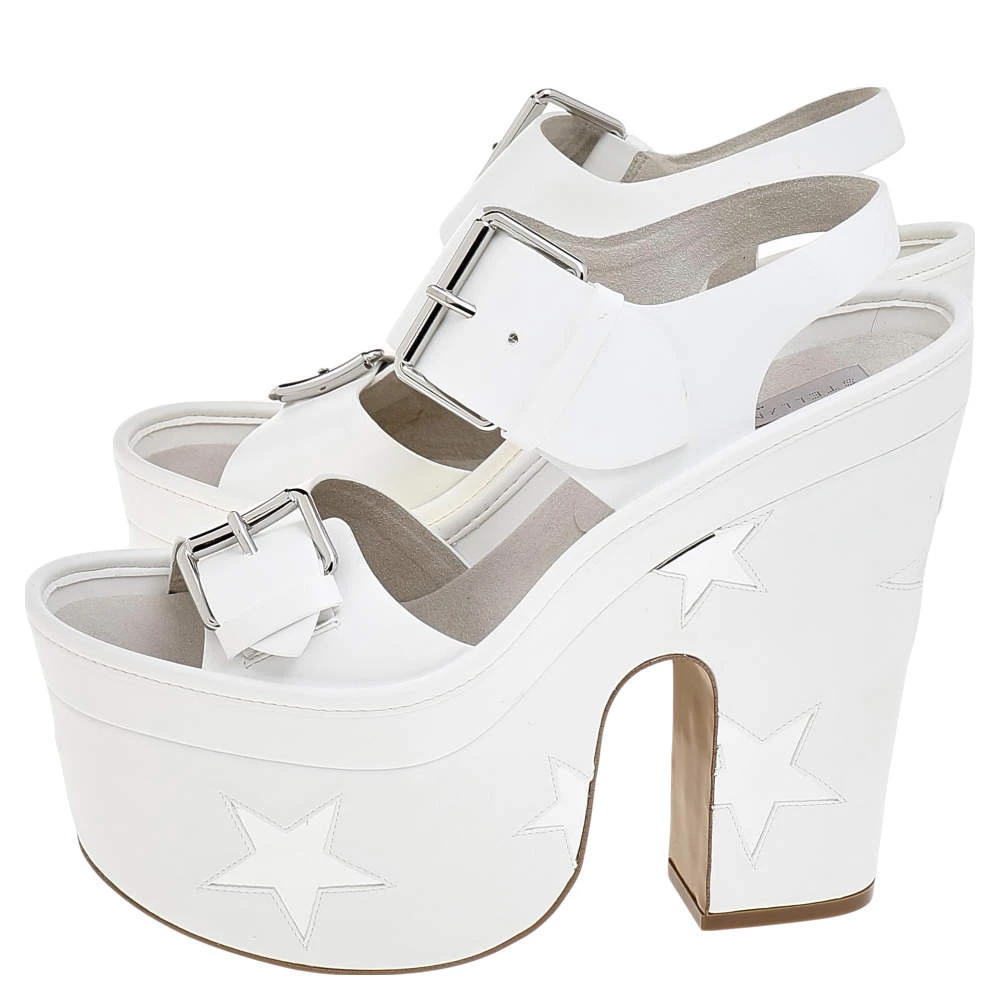 Stella McCartney White/Silver Faux Leather Star Platform Sandals Size 39 For Women 6 Stella McCartney White/Silver Faux Leather Star Platform Sandals Size 39 For Women - Image 4