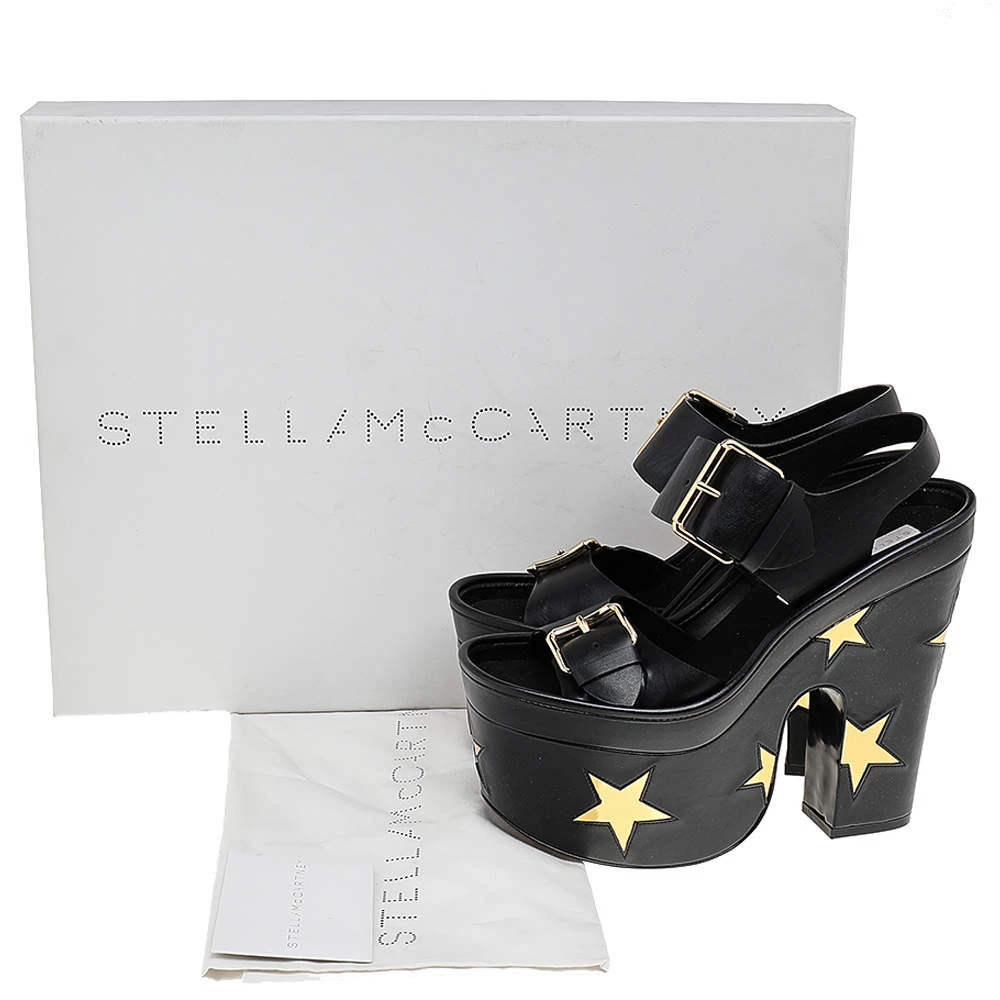 Stella McCartney Black/Gold Faux Leather Star Platform Sandals Size 37.5 For Women 10 Stella McCartney Black/Gold Faux Leather Star Platform Sandals Size 37.5 For Women - Image 8