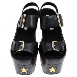 Stella McCartney Black/Gold Faux Leather Star Platform Sandals Size 37.5 For Women 12 Stella McCartney Black/Gold Faux Leather Star Platform Sandals Size 37.5 For Women -Stella McCartney Sales luxury women stella mccartney new shoes p526206 002