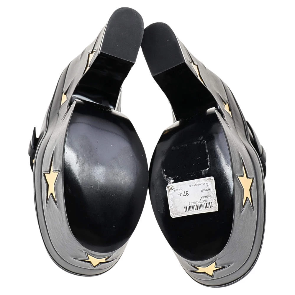 Stella McCartney Black/Gold Faux Leather Star Platform Sandals Size 37.5 For Women 8 Stella McCartney Black/Gold Faux Leather Star Platform Sandals Size 37.5 For Women - Image 6
