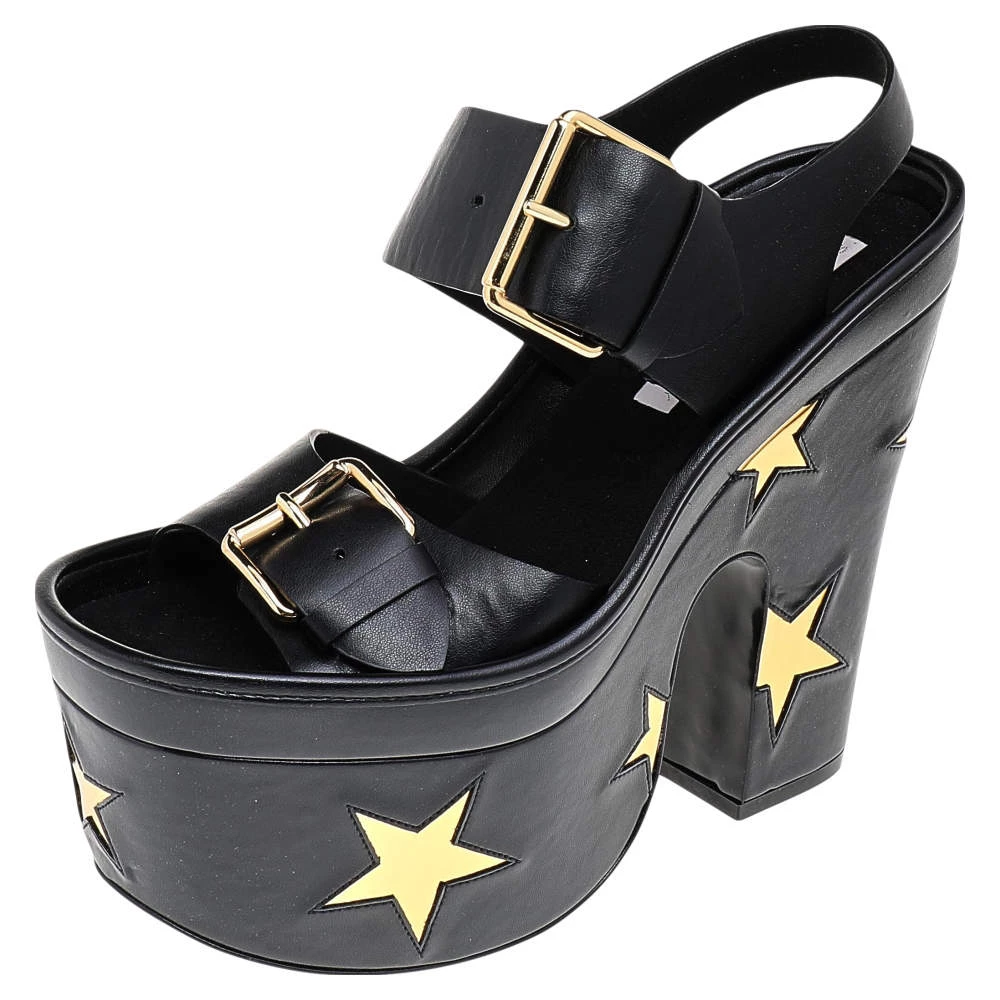Stella McCartney Black/Gold Faux Leather Star Platform Sandals Size 37.5 For Women 3 Stella McCartney Black/Gold Faux Leather Star Platform Sandals Size 37.5 For Women