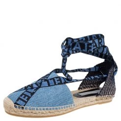 Stella McCartney Blue Canvas Espadrilles Ankle Tie Flats Size 40 For Women