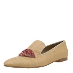 Stella McCartney Beige Woven Fabric Embellishment Tatami Flats Size 37.5 For Women