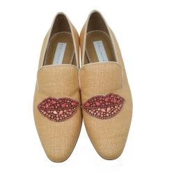 Stella McCartney Beige Woven Fabric Embellishment Tatami Flats Size 37.5 For Women -Stella McCartney Sales luxury women stella mccartney new shoes p55496 006